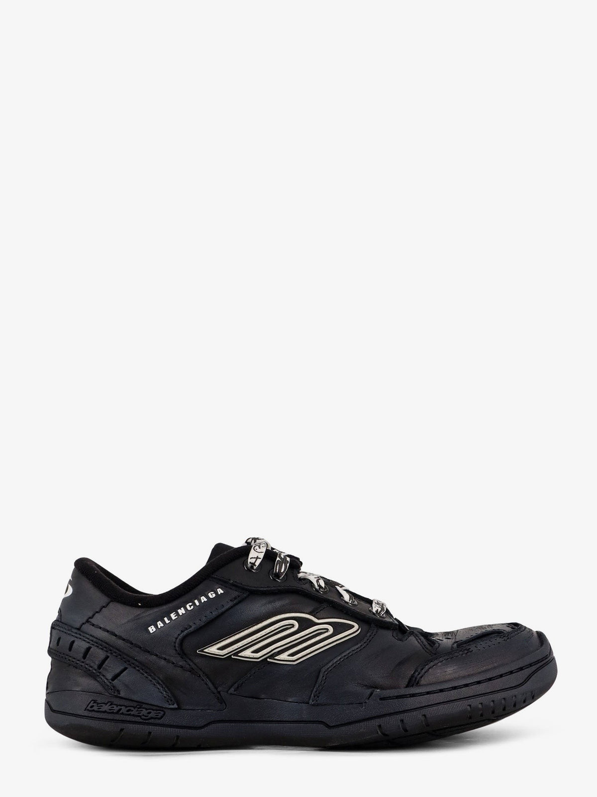 Balenciaga Men's Hamptons Worn Out Low Top Leather Sneakers Black