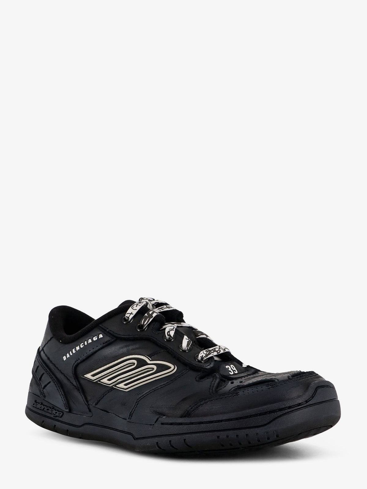 Balenciaga Men's Hamptons Worn Out Low Top Leather Sneakers Black