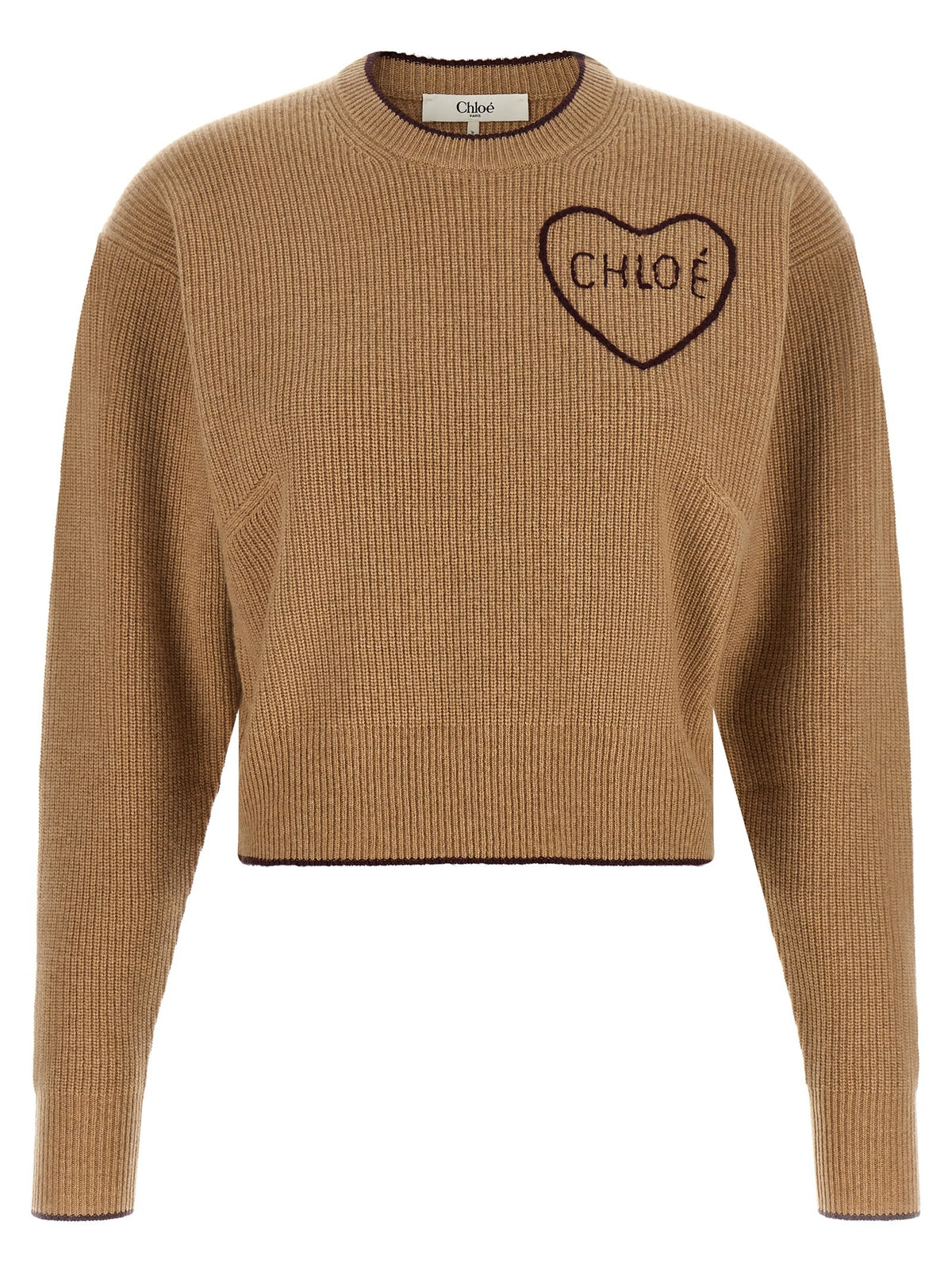Chloé Heart Intarsia Sweater Beige