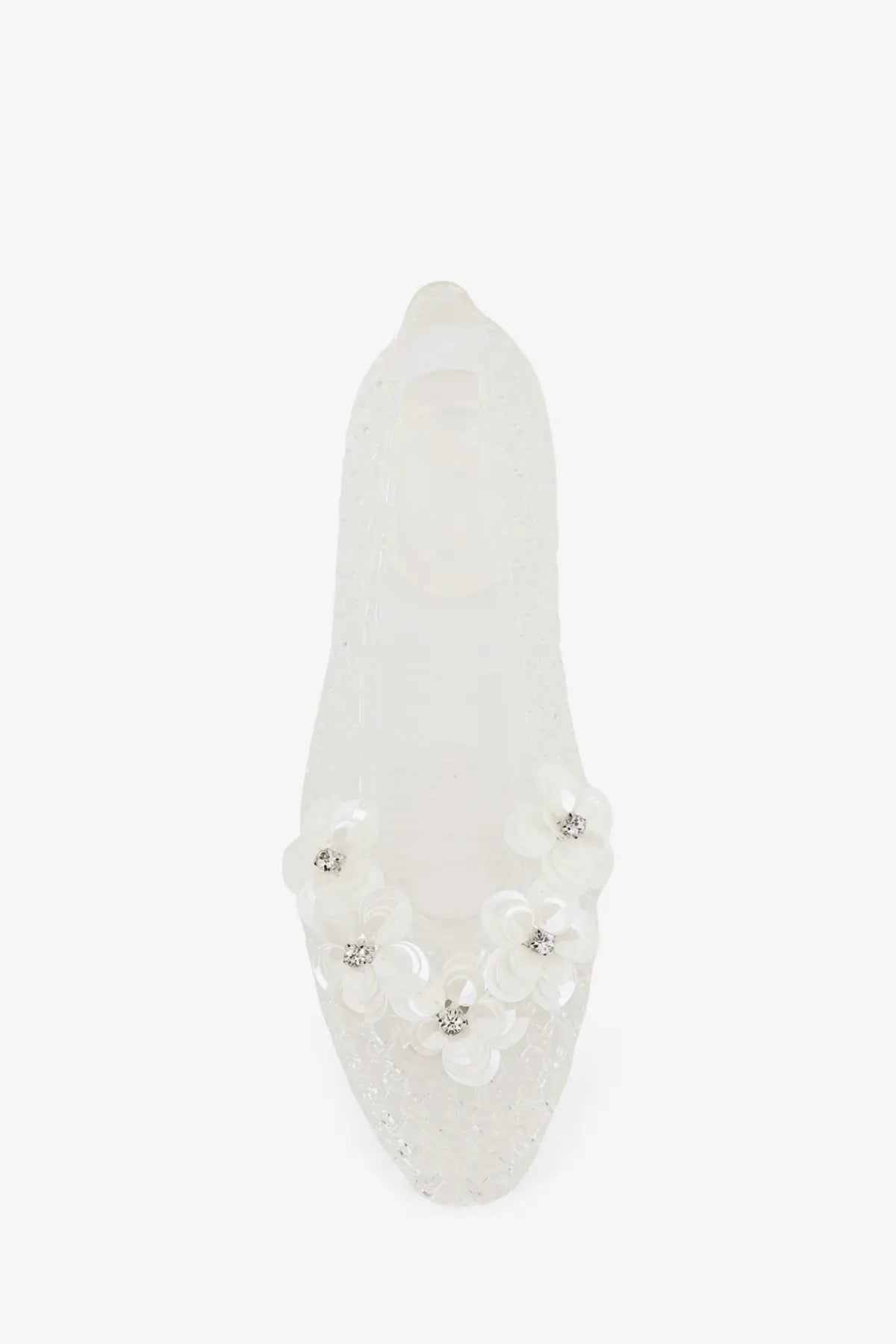 Heavenly jelly women’s pvc ballerinas clear translucent white plastic with floral embellishments and rhinestones
