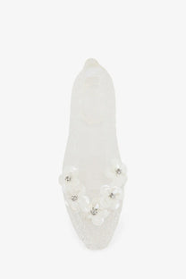 Heavenly jelly women’s pvc ballerinas clear translucent white plastic with floral embellishments and rhinestones