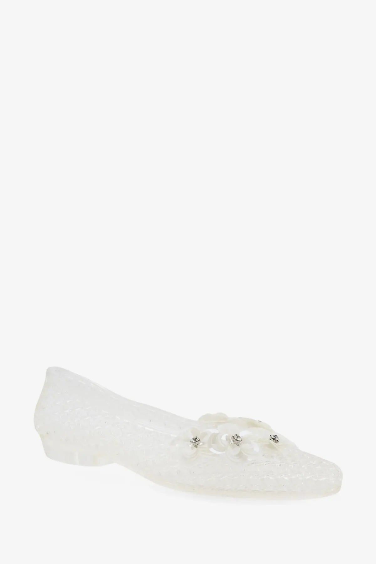 Heavenly jelly women’s clear pvc ballerinas transparent white slip-on shoe with delicate bow and crystal embellishments