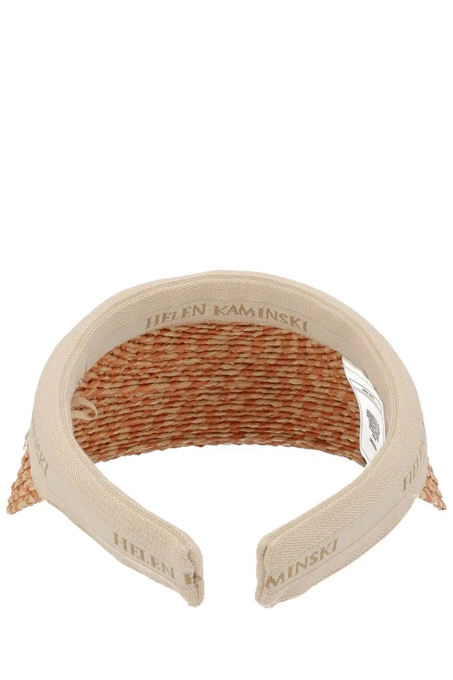 Helen Kaminski women’s cappello bianca beige woven straw visor with soft fabric band and subtle brand embroidery