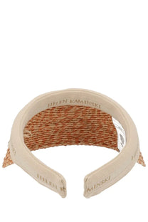 Helen Kaminski women’s cappello bianca beige woven straw visor with soft fabric band and subtle brand embroidery
