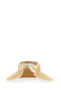 Helen Kaminski women’s cappello mai beige straw sun visor with a matching ribbon bow at the front