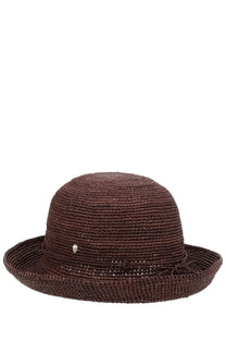Helen Kaminski women’s cappello provence brown woven straw hat with small silver skull emblem on the side