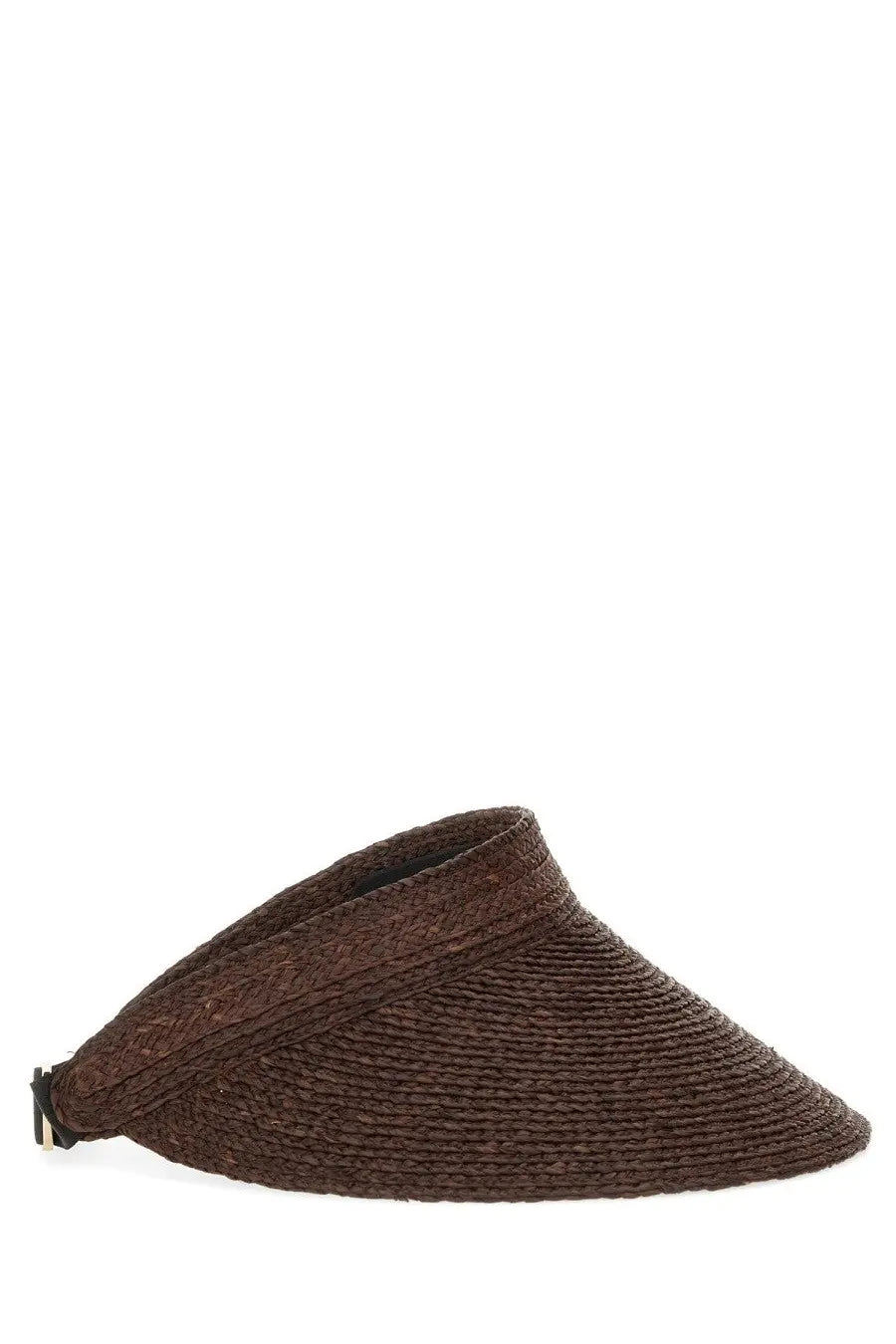 Helen Kaminski women’s hat Kirsten is a brown woven straw visor with a structured curved brim and adjustable strap