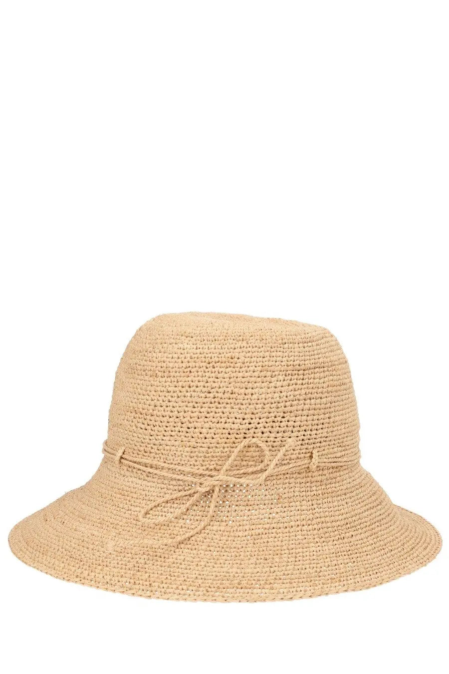 Helen Kaminski women’s villa hat beige woven straw bucket hat with tied ribbon band for sun protection