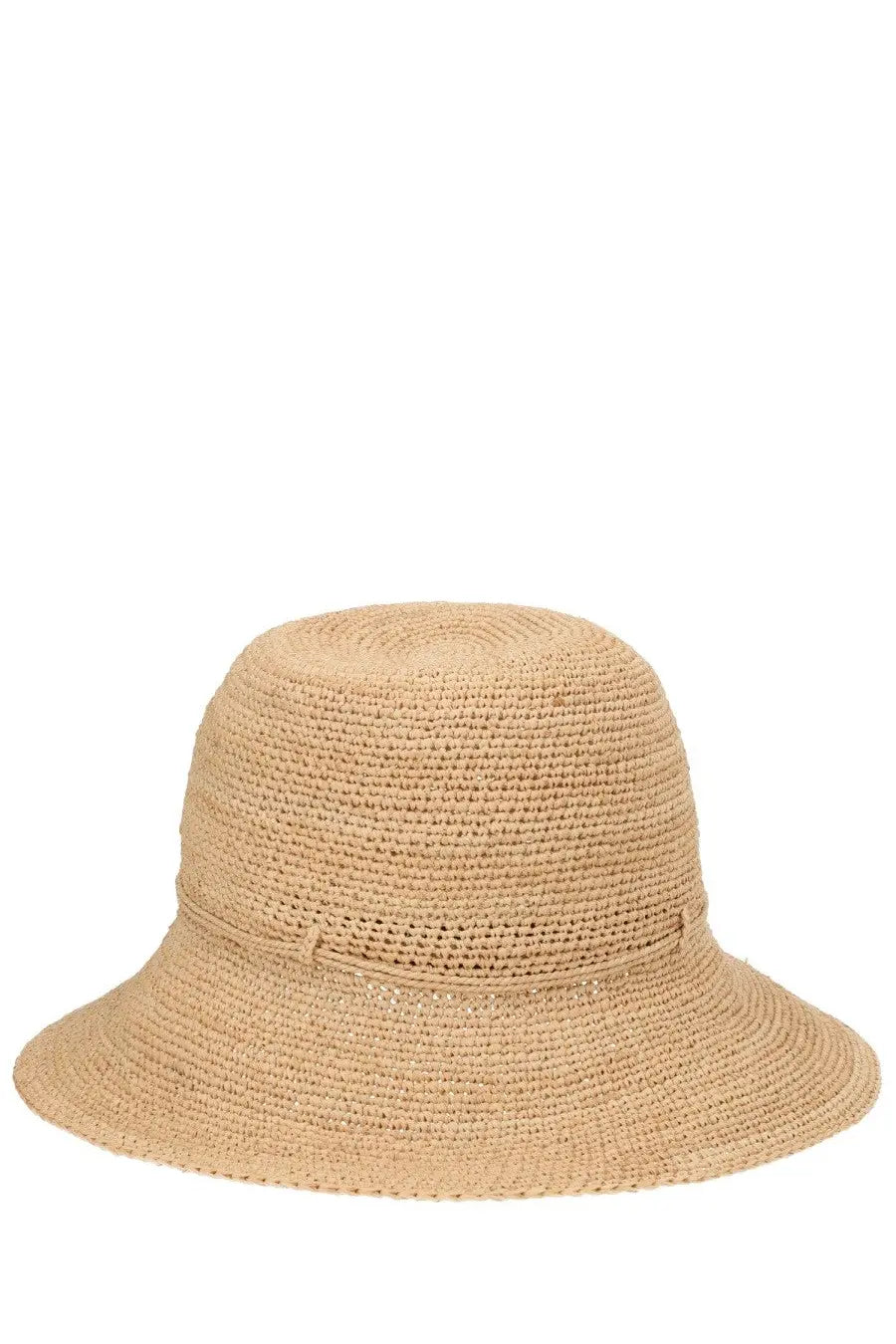 Beige woven straw bucket hat with wide brim and subtle tied ribbon detail by Helen Kaminski Womens Villa Hat