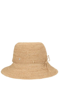 Helen Kaminski women’s villa hat beige woven straw sun hat with tied ribbon band and decorative embellishment