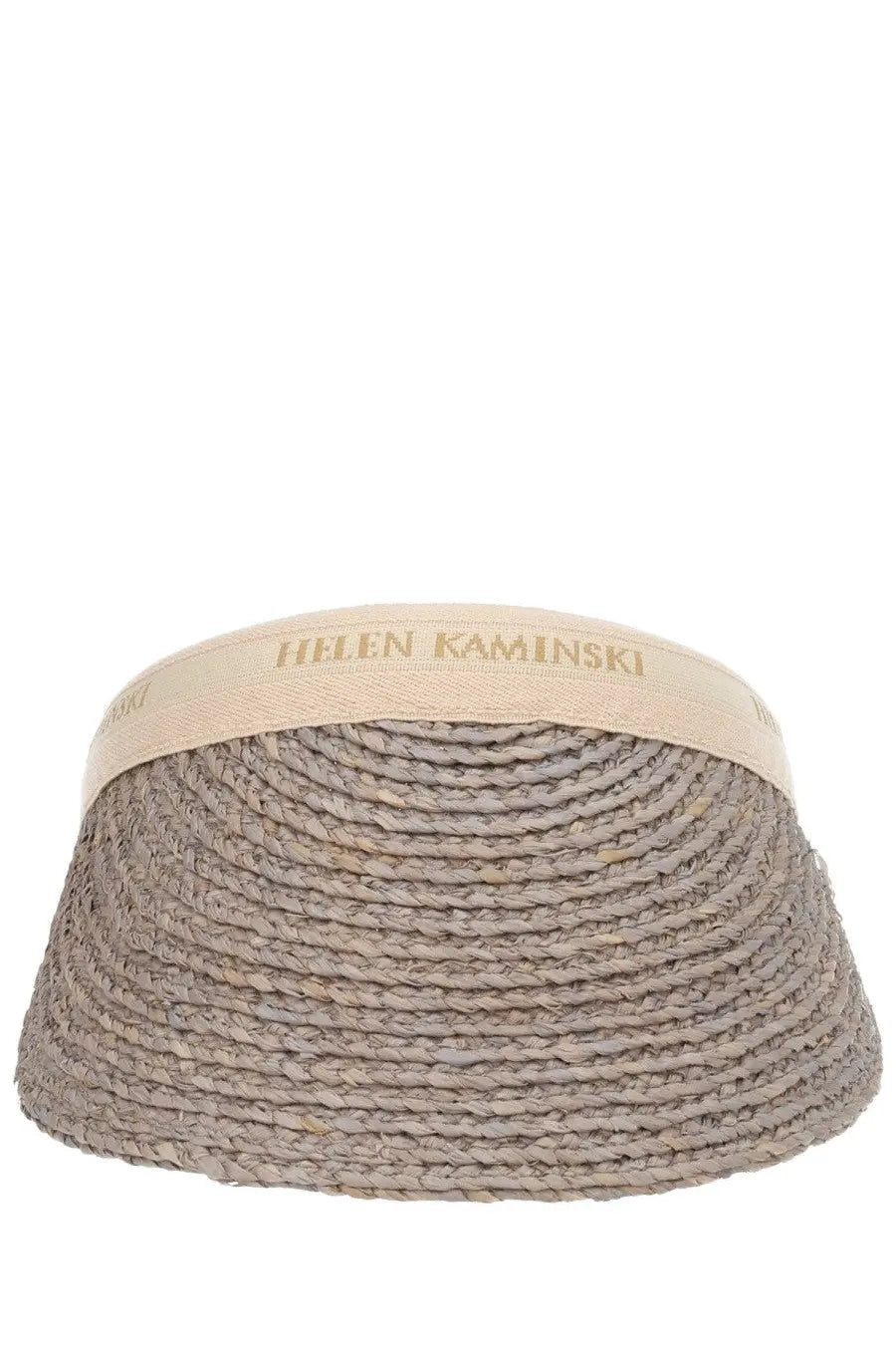 Beige woven straw sun hat with matching fabric band and helen kaminski logo for women white hat collection