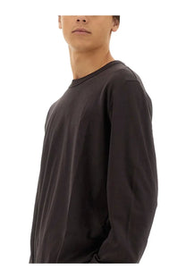 Helmut Lang men’s black long-sleeved crew neck shirt with soft slightly textured fabric in apex brown collection
