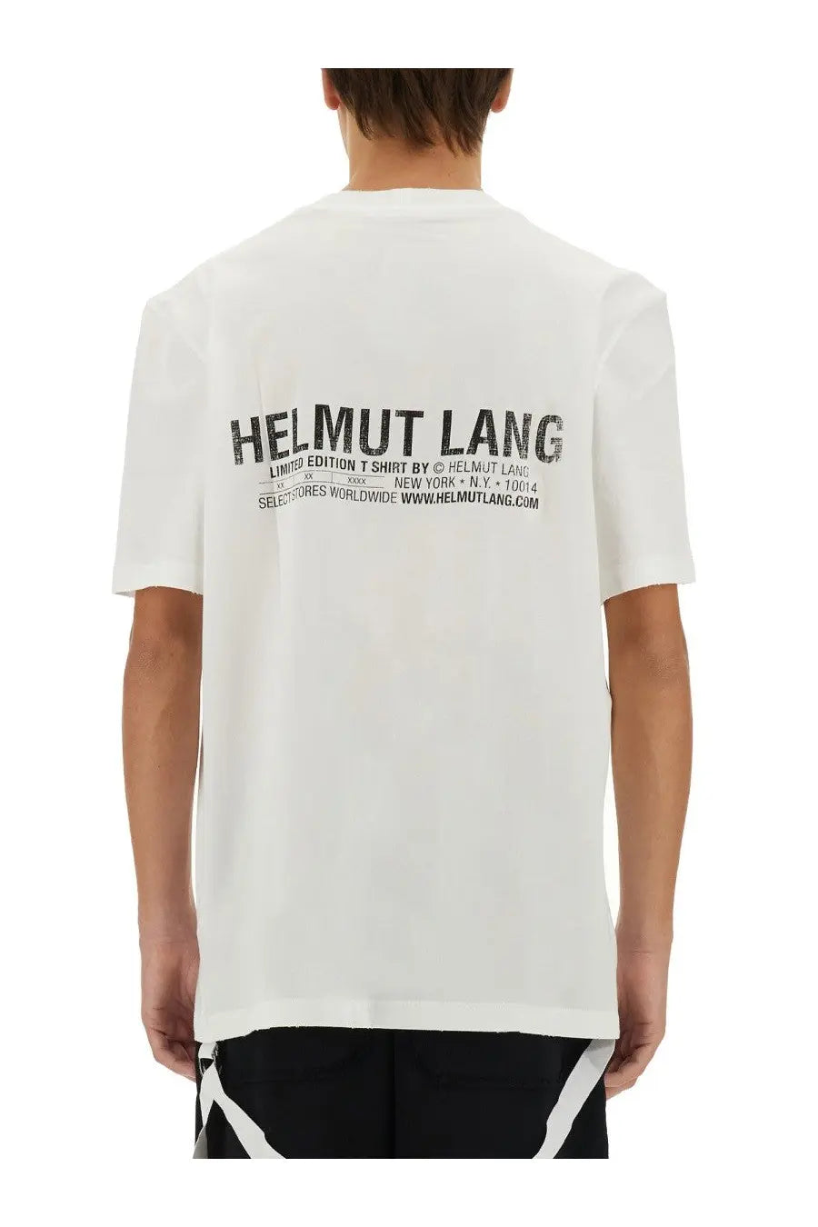 White helmut lang men’s t-shirt with black printed text on the back limited edition cotton shirt