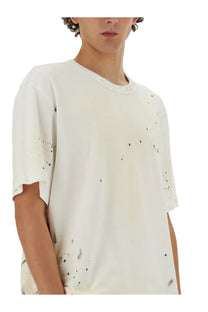 Helmut lang men’s white short-sleeved t-shirt with black paint splatter design in cotton fabric