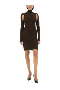 Helmut lang women’s air turtleneck dress in dark brown featuring long sleeves and cut-out shoulder details
