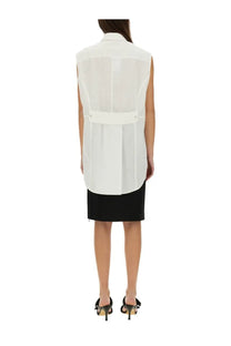 Helmut lang women’s apex tail shirt white sheer sleeveless blouse with structured waistband in white