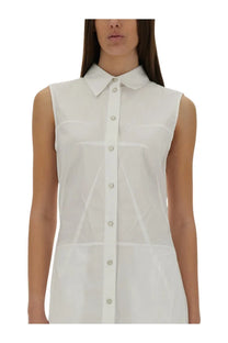 Helmut lang women’s bustier white sleeveless button-down shirt dress with classic collar and subtle diagonal seams
