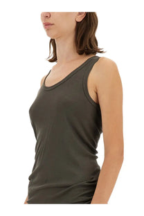 Helmut lang women’s convertible camisole dress in grey featuring a sleek olive green sleeveless tank top with ribbed trim