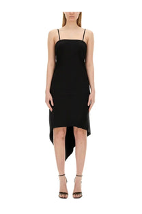 Helmut lang women’s black sleeveless midi dress with thin spaghetti straps and high-low hemline for elegant wear