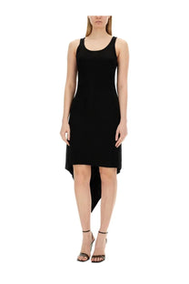Helmut Lang women’s black jersey camisole dress with fitted silhouette and asymmetrical high-low hemline