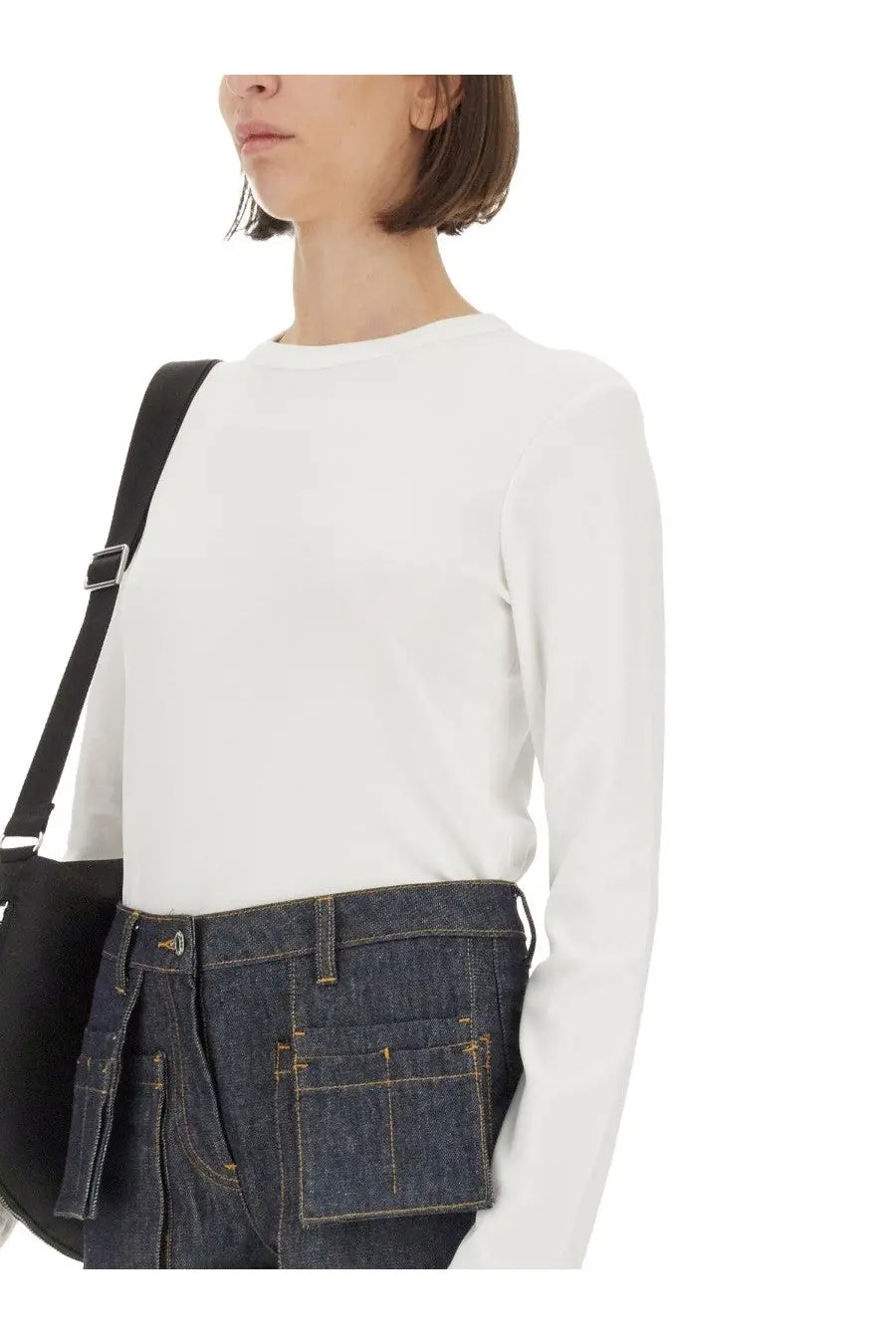 Helmut Lang women’s shirt white long-sleeved with crew neckline and smooth fitted fabric