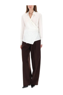 Helmut Lang women’s white wrap-front blouse with long sleeves and minimalist design for elegant wear