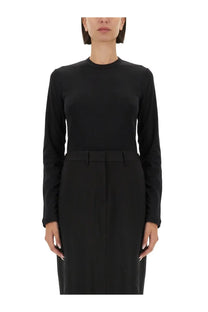 Helmut Lang women’s slim fit black long-sleeved shirt with high neckline and tailored fit in soft fabric