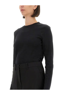 Helmut Lang women’s slim fit black long-sleeved shirt with simple round neckline and tailored fit