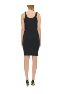 Helmut Lang women’s black sleeveless bodycon tank dress with rounded neckline and fitted silhouette