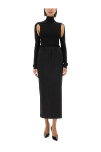Black long-sleeved turtleneck top with cut-out shoulder details by helmut lang in air black color