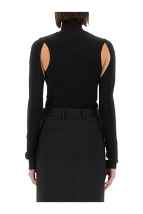 Helmut lang women’s black long-sleeved turtleneck top with cut-out shoulder details in air fabric