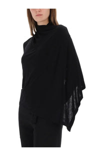 Helmut Lang women’s black knit poncho with high neckline and sheer textured side panels
