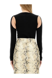Helmut Lang women’s black long-sleeved top with cut out shoulder details in soft fabric for stylish wear