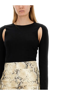 Helmut lang women’s black long-sleeved top with cut-out shoulder details made from soft fabric