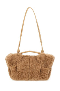 Hereu women’s arta curly mini bag beige tan shearling shoulder bag with matching leather handle and strap