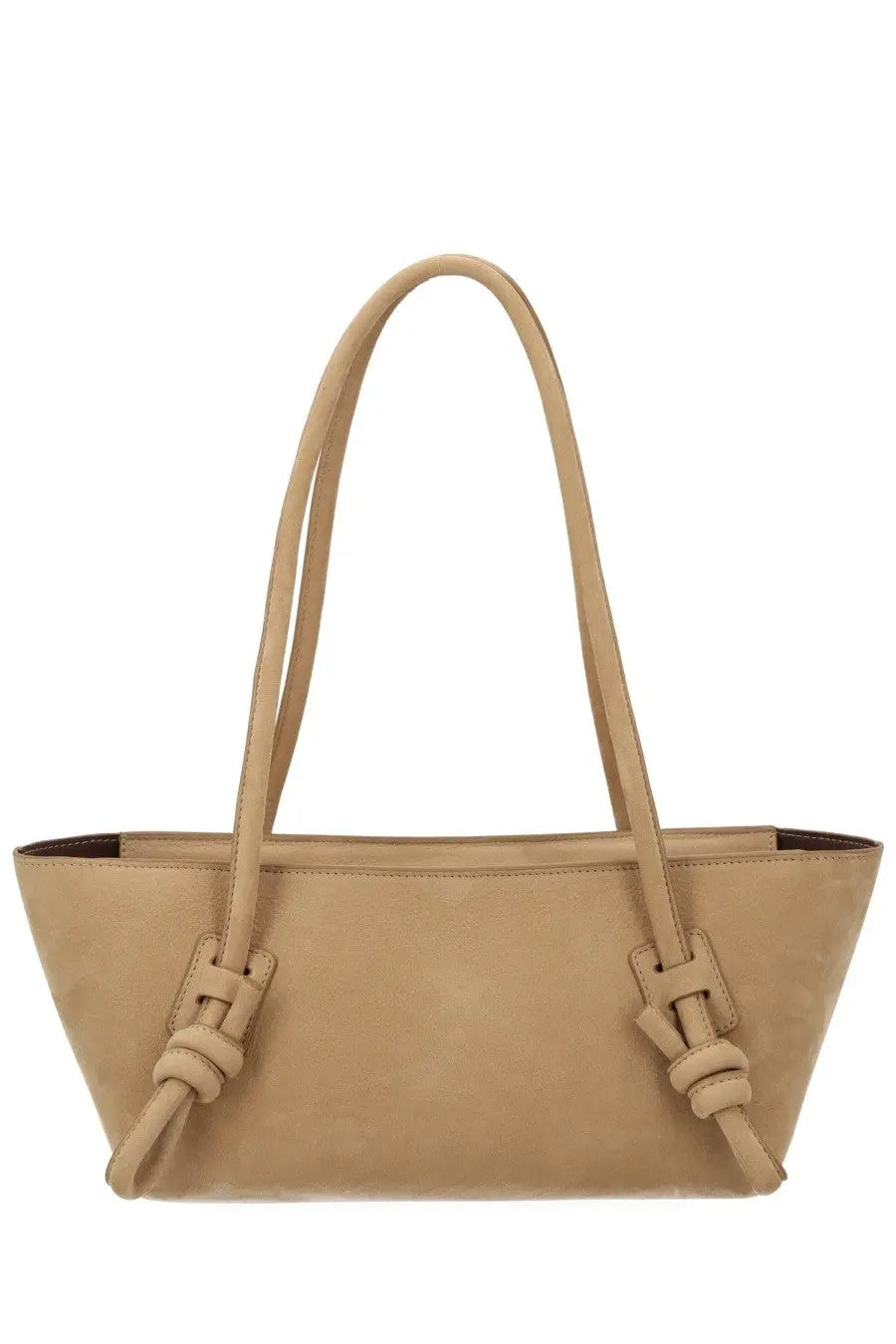 Hereu women’s bag fleca beige tote in beige suede with knotted leather handles and matching hardware