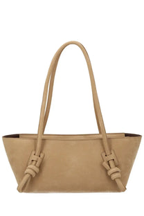 Hereu women’s bag fleca beige tote in beige suede with knotted leather handles and matching hardware