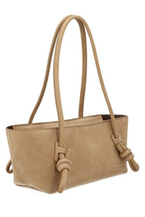 Hereu women’s beige suede tote bag with knotted leather handles and minimalist design for everyday use