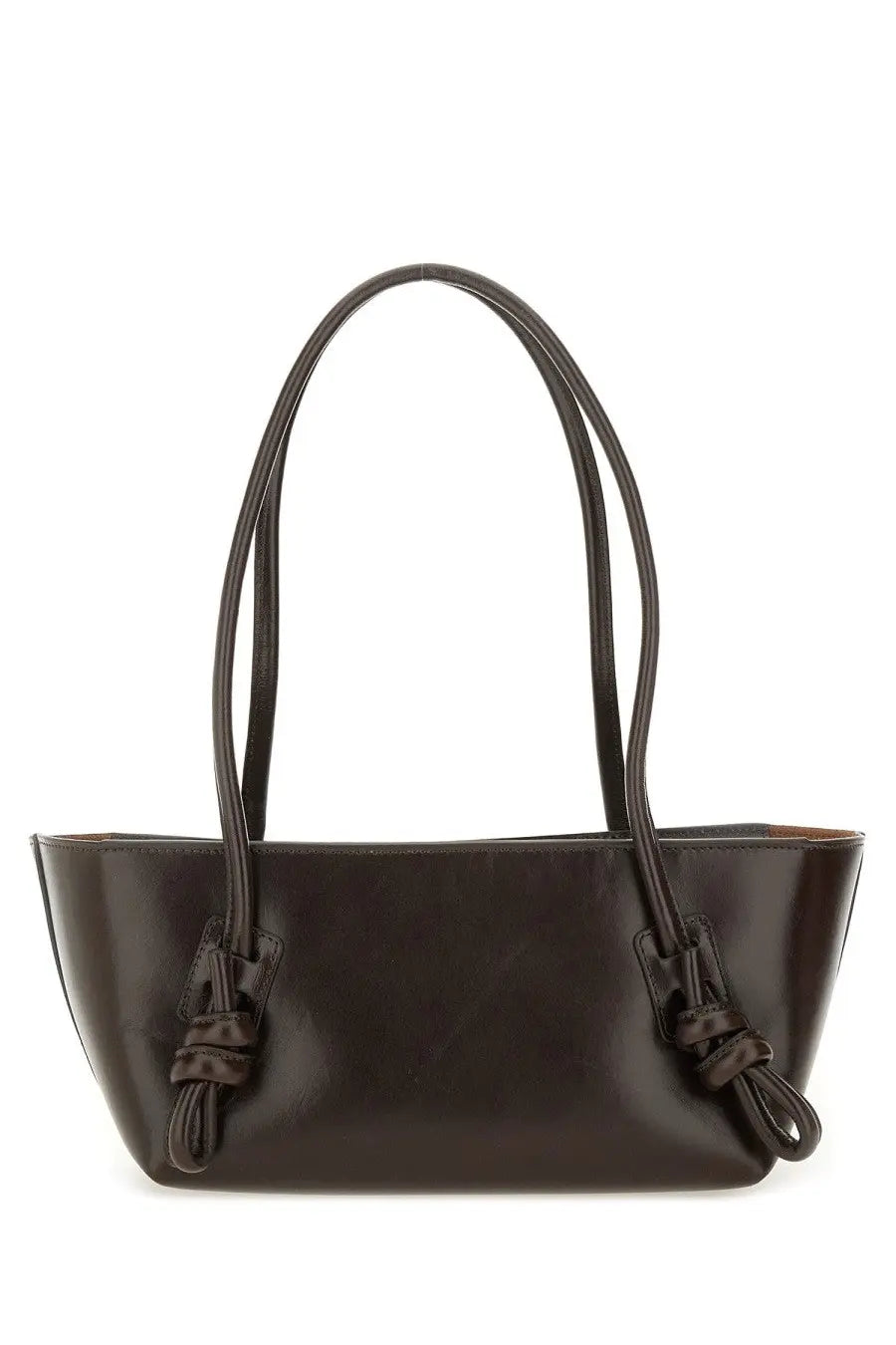 Hereu women’s dark brown leather tote bag with distinctive knotted handles fleca brown design
