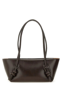 Hereu womens dark brown leather tote bag with braided handles and decorative knots for stylish everyday use