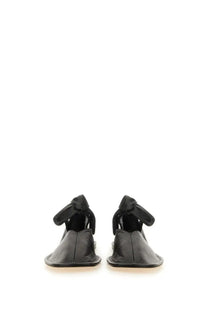 Hereu women’s ballerina black leather sandals with bow detail on the ankle strap
