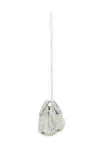 Hereu women’s bombon crinkled metallic bag in silver with delicate silver-toned leather and braided top handle