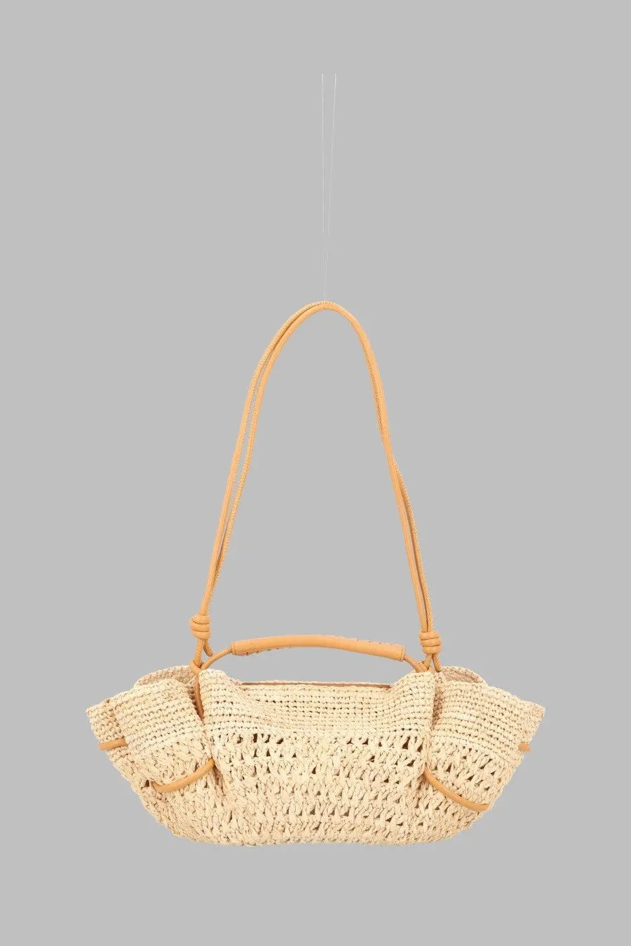Hereu women’s borsa arta mini beige woven straw handbag with tan leather handles and matching top handle