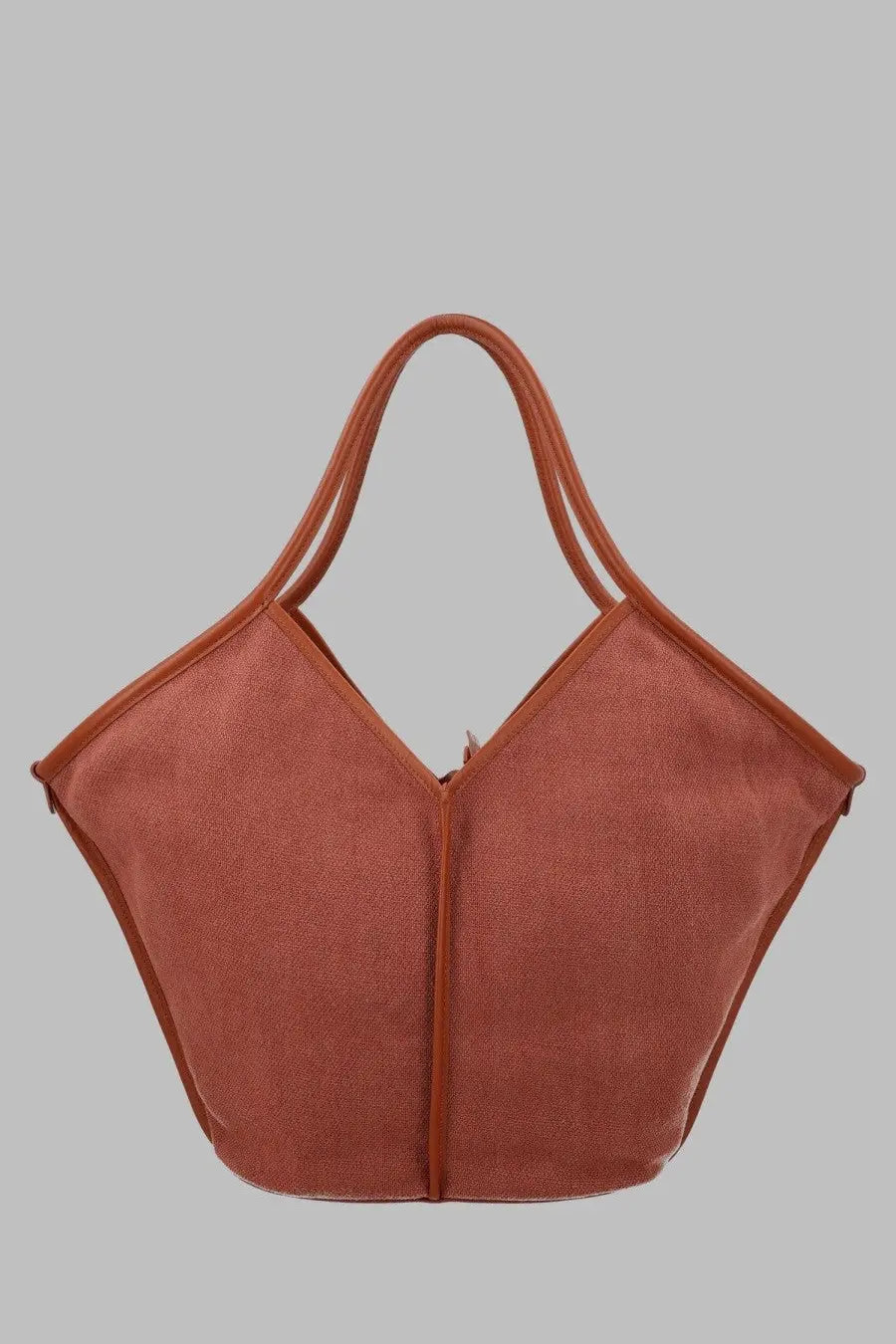 Hereu women’s borsa calella rust-colored woven tote bag with matching leather handles and central zipper closure in lino brown