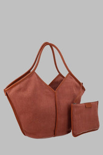 Hereu womens borsa calella brown woven tote bag with leather handles and matching linen pouch