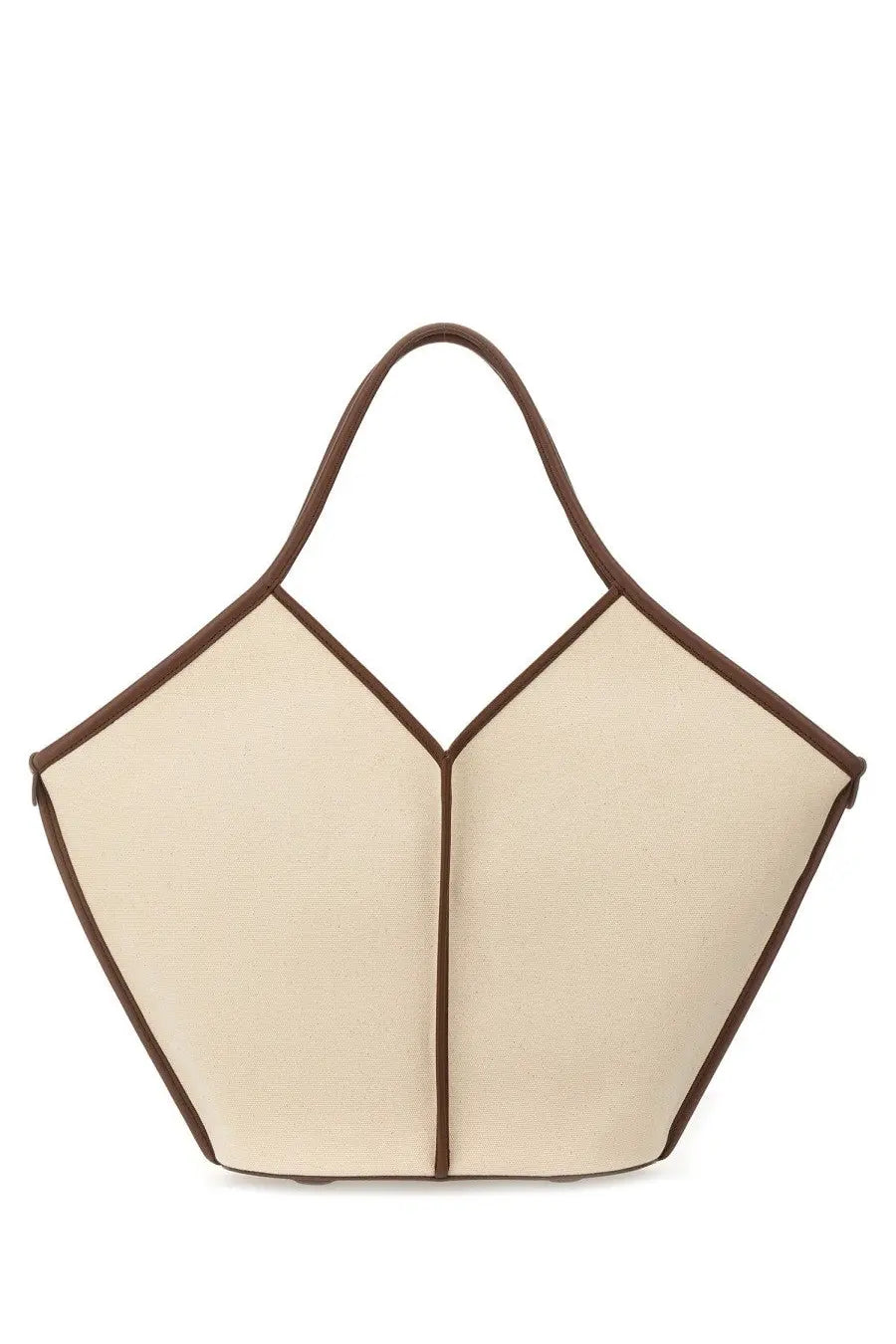 Hereu women’s calella beige canvas tote bag with brown leather handles and trim for everyday use