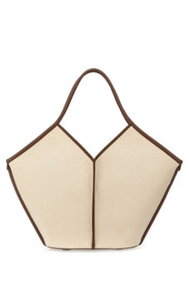 Hereu women’s calella beige canvas tote bag with brown leather handles and trim for everyday use