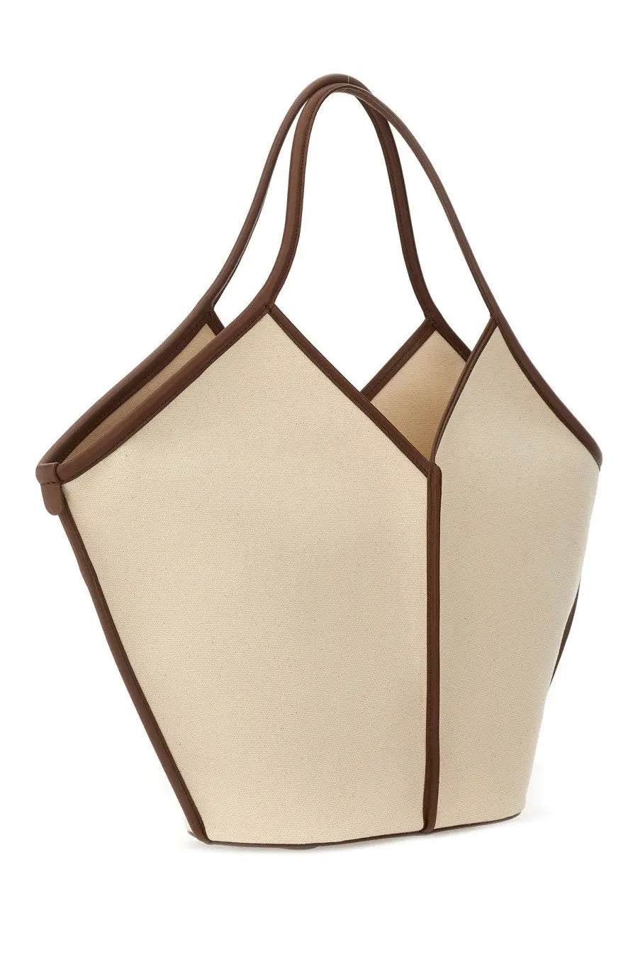 Hereu women’s calella beige canvas tote bag with brown leather trim and handles for everyday use