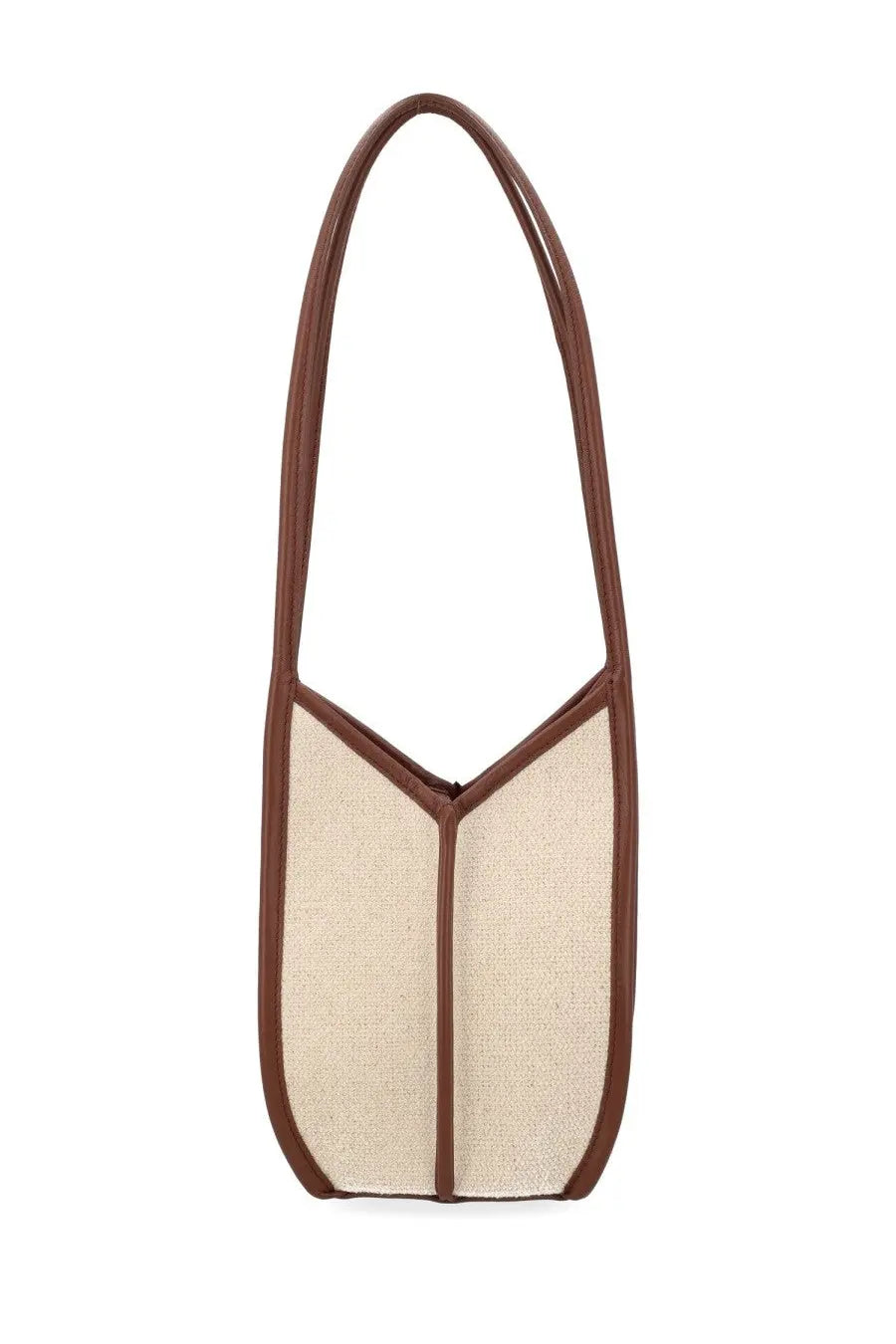 Hereu women’s calella bucket bag beige woven canvas with brown leather trim and handles shoulder bag