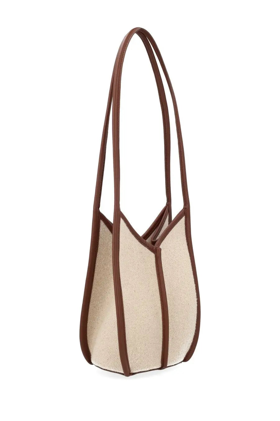 Hereu women’s calella bucket bag white beige woven canvas tote with brown leather trim and handles